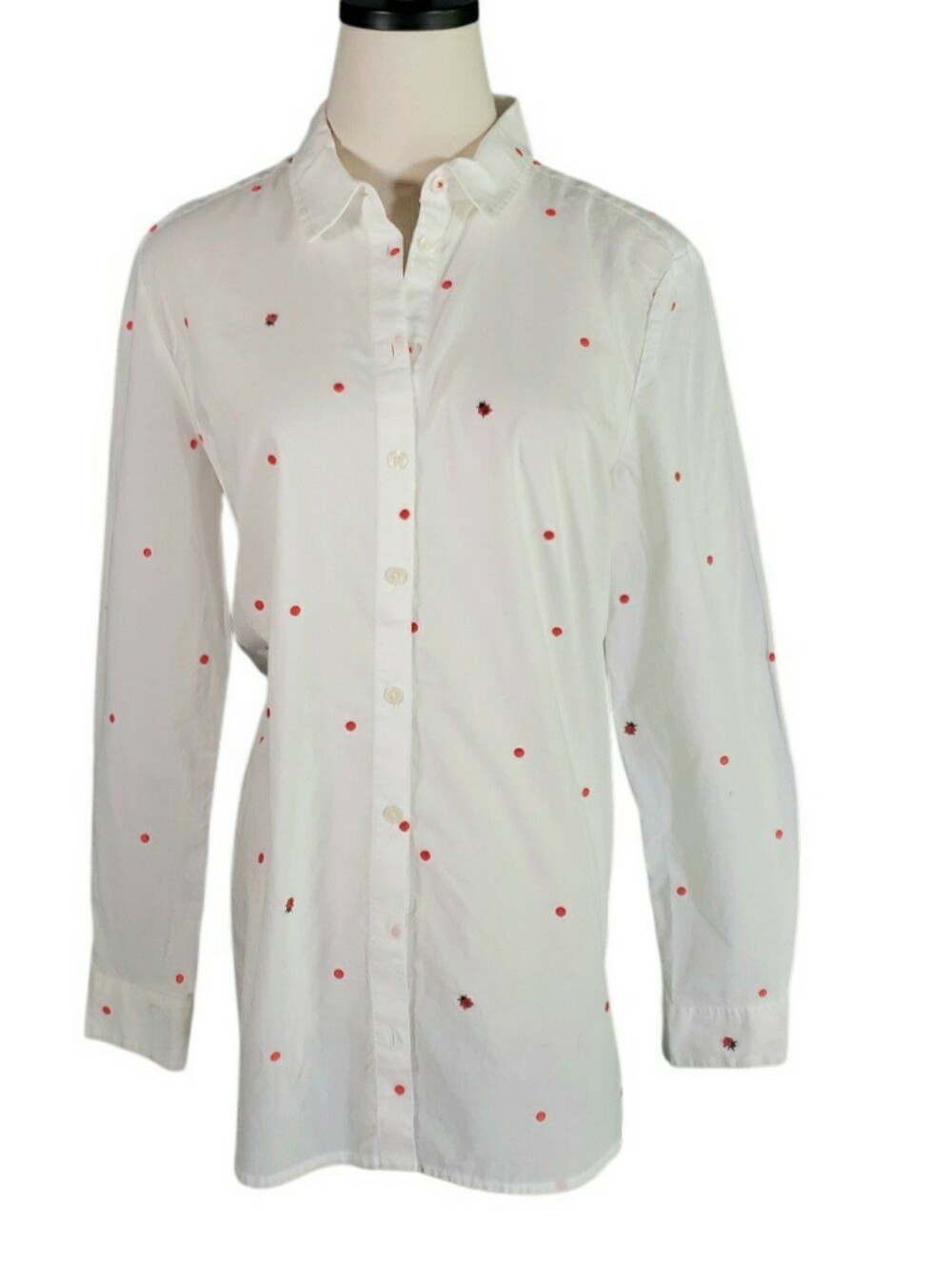Joules Cornelia Whitespot  Button-Up Shirt with Red Dot Ladybug Embrodery Brit 6